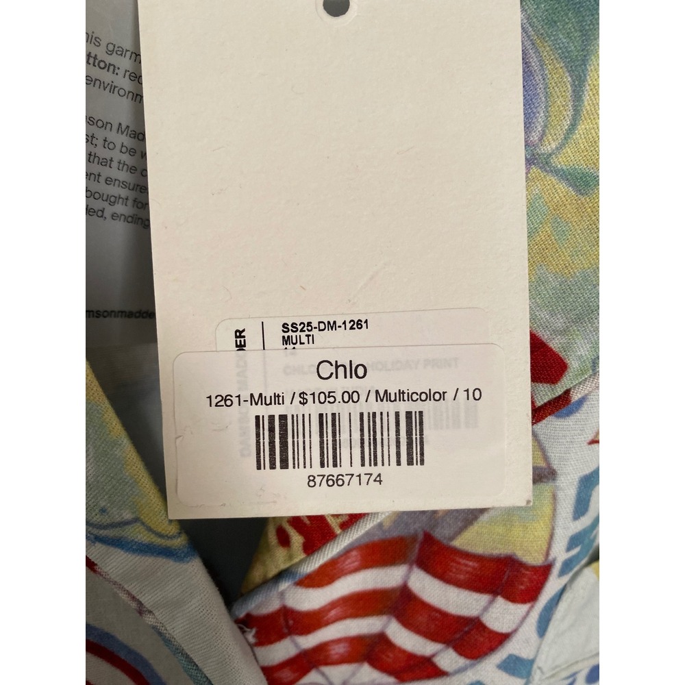 NWT Damson Madder Chlo Holiday Print Shirt US 10 Organic Cotton Linen Resort Top - Picture 11 of 15